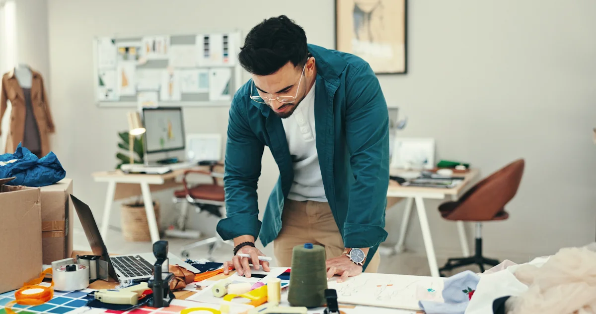 Un homme adulte avec un bureau en désordre