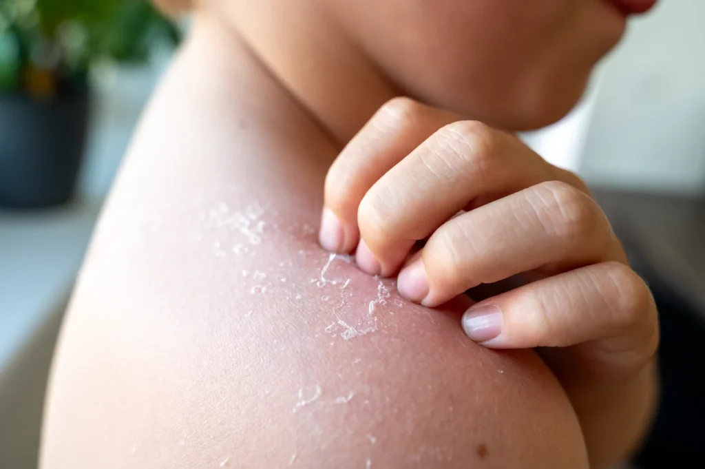 Une personne qui a la peau sèche à cause d'une carence en zinc