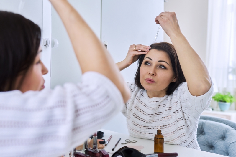 femme qui applique un sérum sur son crane